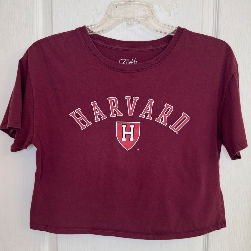 Cold Crush Harvard T-Shirt Womens XL Burgundy Cotton Crop Top Collegiate Preppy